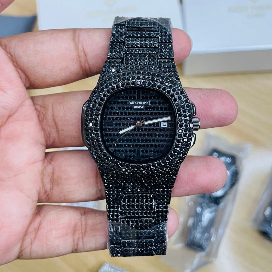 PP Black Iced Out Stone Watch