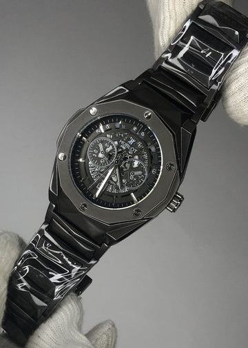 Hublo Skeleton Dial Black Chain Watch