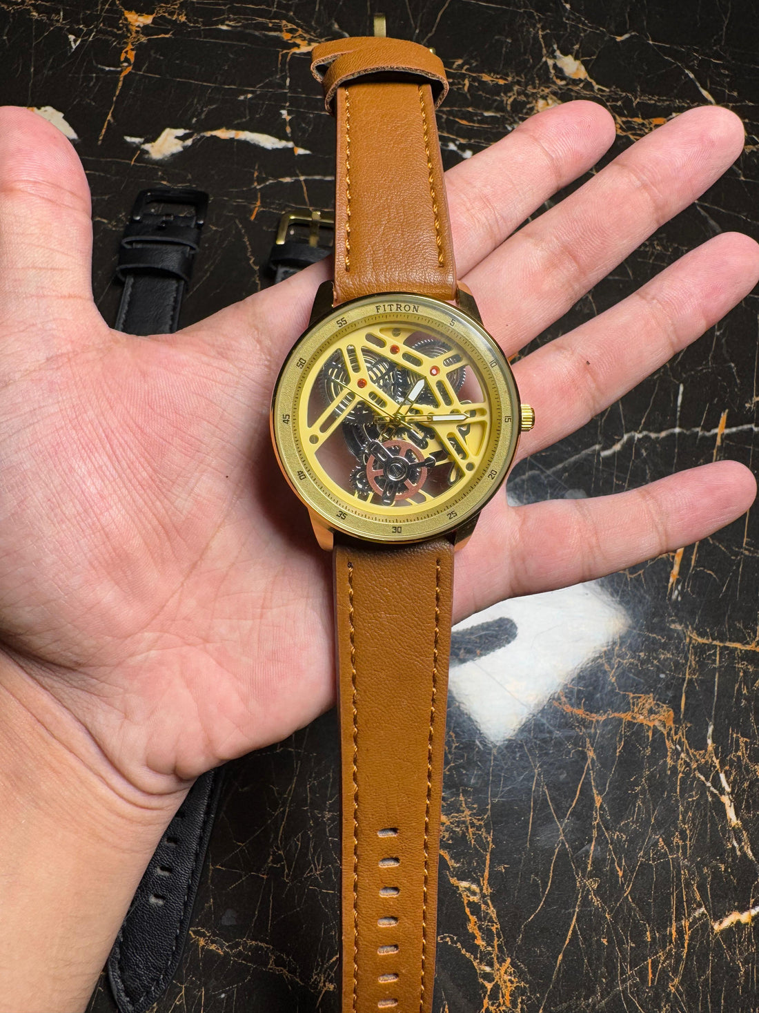 Premium Leather  strap Watch  with Transparent Dial