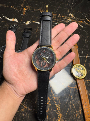 Premium Leather  strap Watch  with Transparent Dial