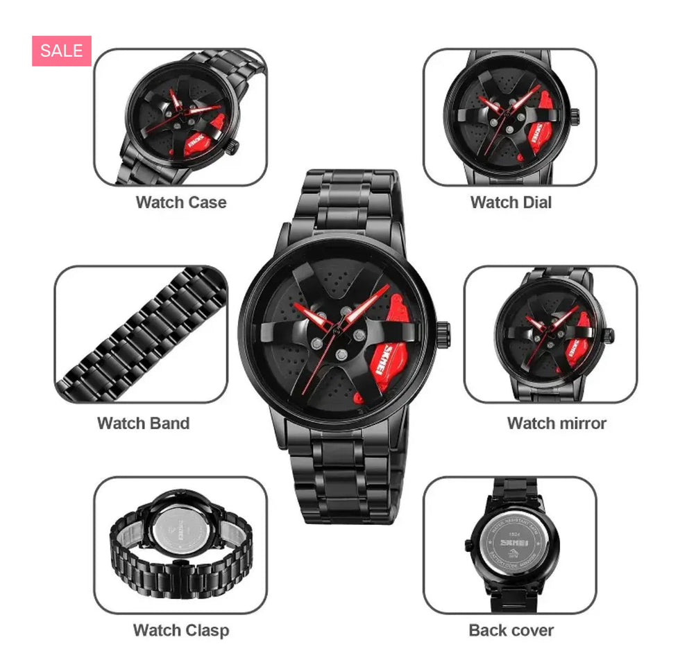 Limited Edition Rotating Alloy Wheel watch - Stainless Steel Chain